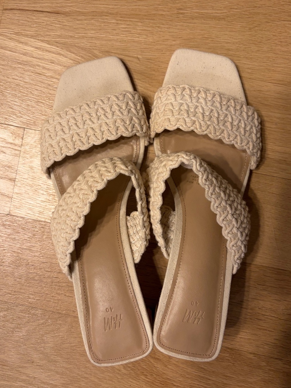 H&M Cream Braided Double-Strap Slide Sandals